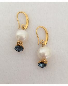 Øredobber med perle og blå Swarovski-krystaller