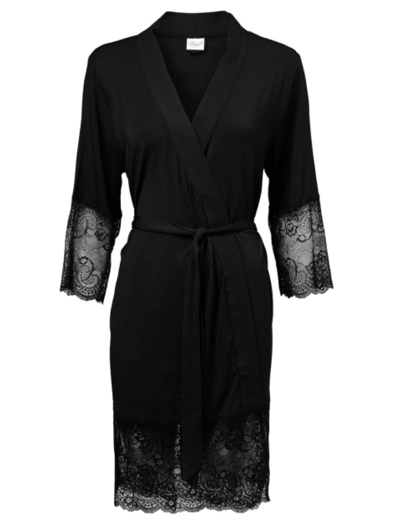 Kimono med blonder sort - PEARL