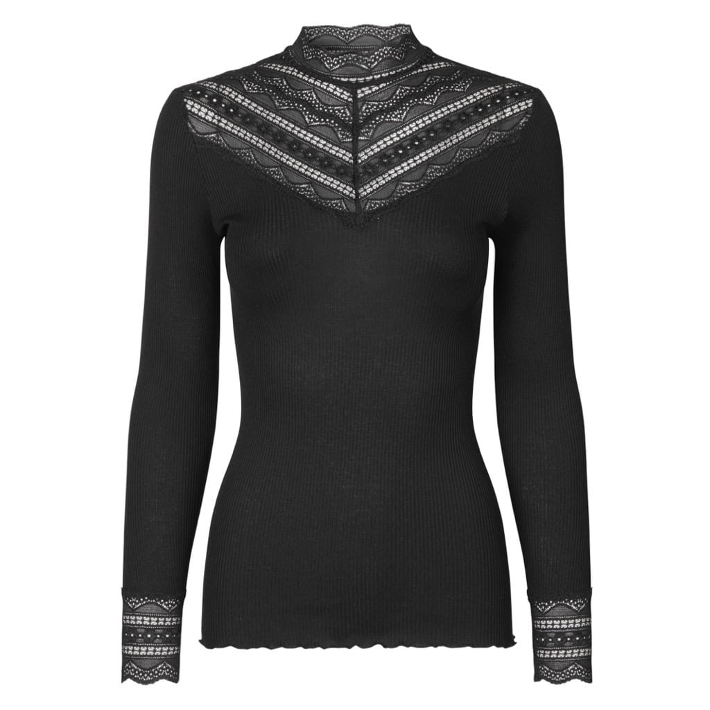 BLOUSE WITH LACE BLACK - ROSEMUNDE