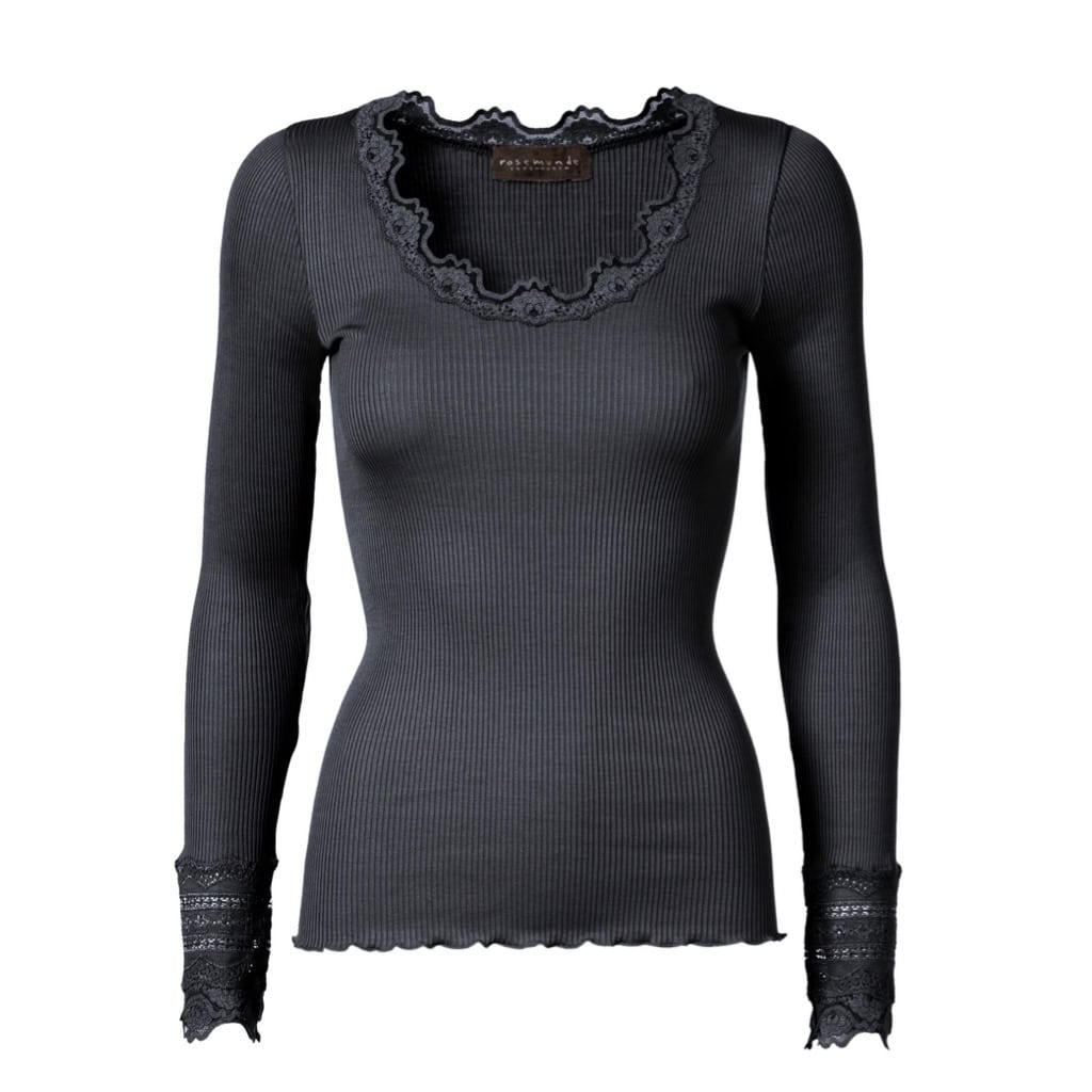 SILK BLOUSE WITH LACE BLACK - ROSEMUNDE